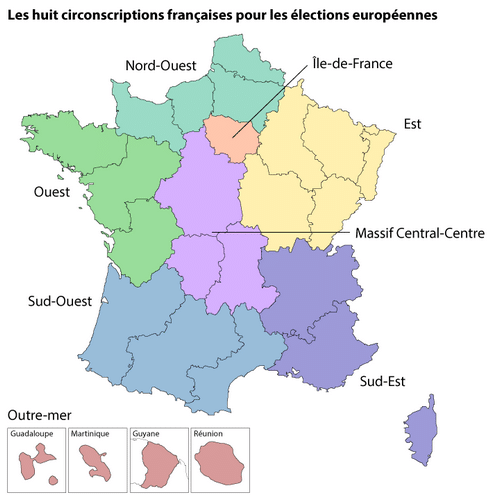 Les huit circonscriptions françaises pour les élections européennes