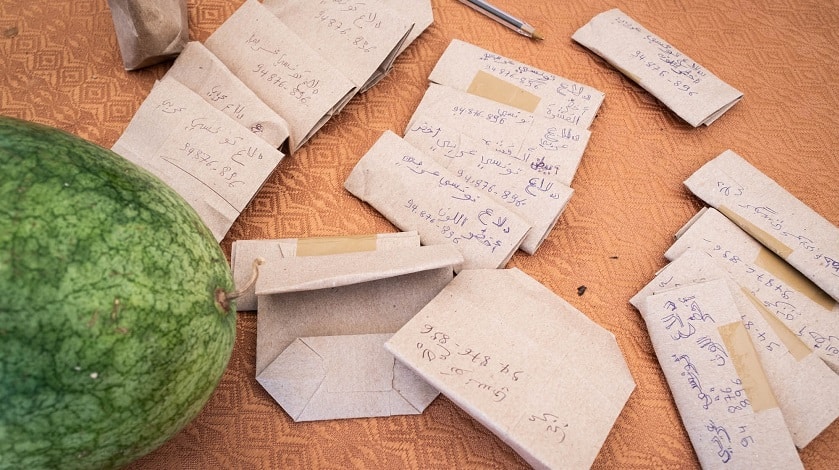 Semences paysannes tunisiennes préparées pour être échangées lors de la fête de la permaculture