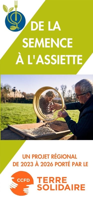 Première page du flyer de présentation du projet régional De la semence à l'assiette en Normandie